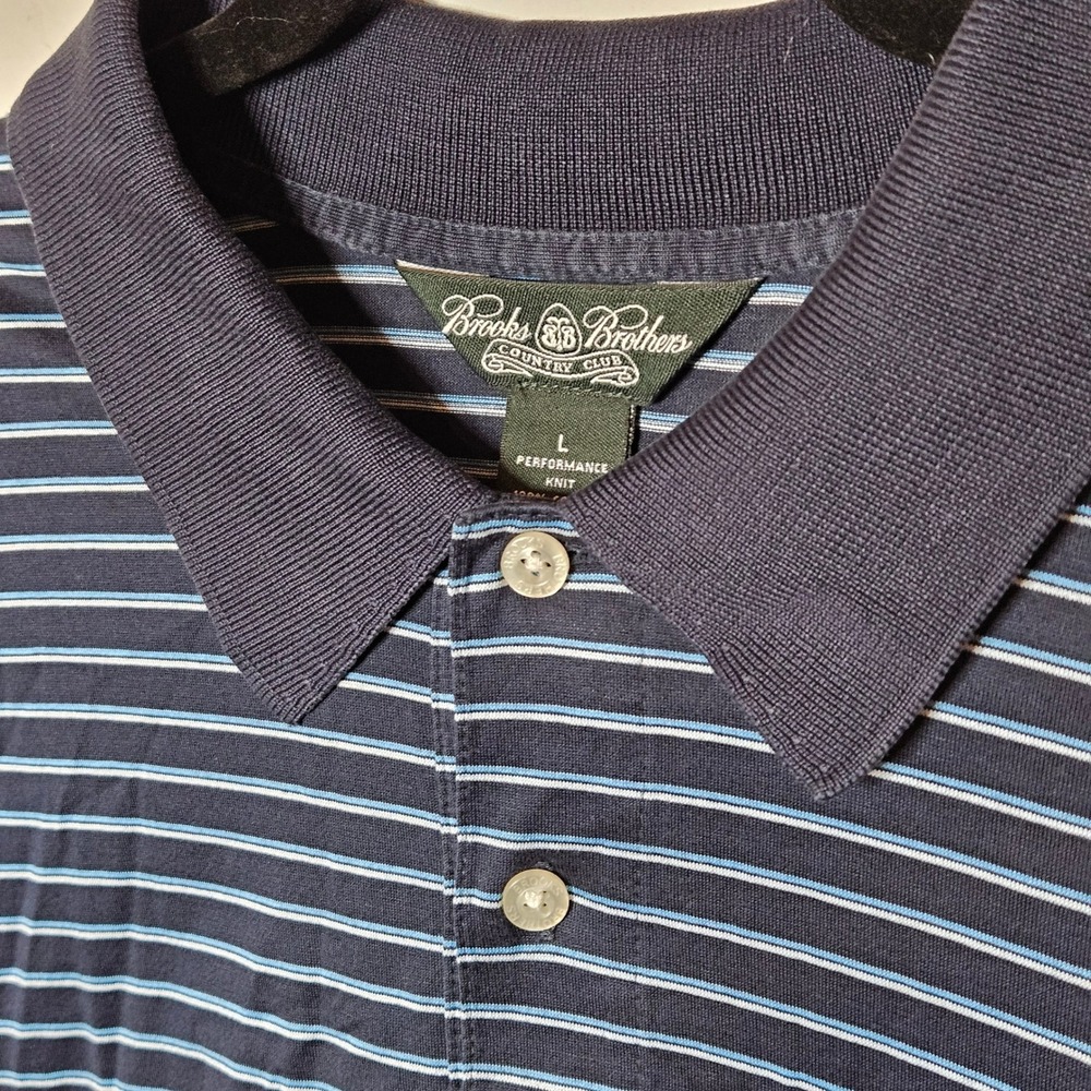 Brooks Brothers Country Club Performance Mens Lrg Knit Striped Polo‎ Shirt Golf